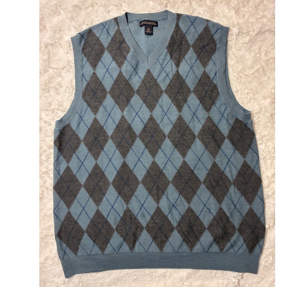Banana Republic‎ Mens Blue Argyle Merino Wool V-Neck Sweater Vest Large